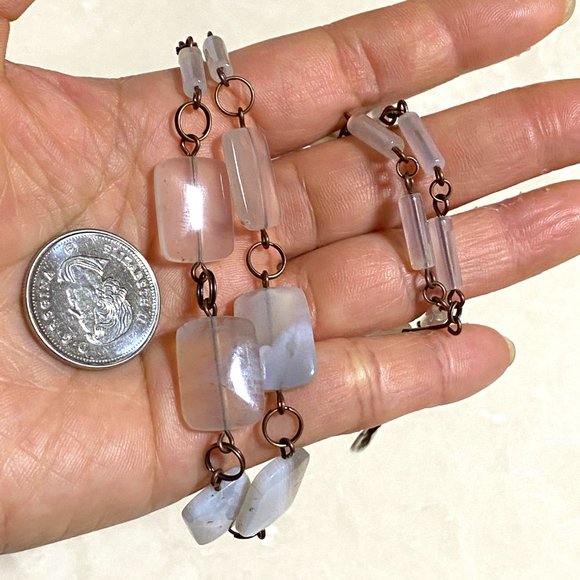 Geometric Agate Necklace, Rustic Genuine Gemstone Copper Link Necklace - Picture 10 of 10
